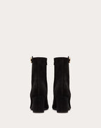 Vlogo the Bold Edition Suede Ankle Boot 70mm – light gold tone finish- Suede-covered block heel- Heel height: 70 mm / – LUX VERSE Luxury Designer Fashion Outlet