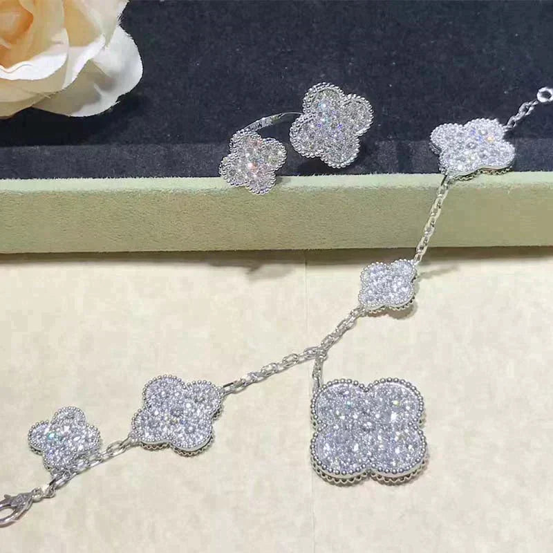 Clover 6 Motifs Diamond Bracelet Silver – LUX VERSE Luxury Designer Fashion Outlet