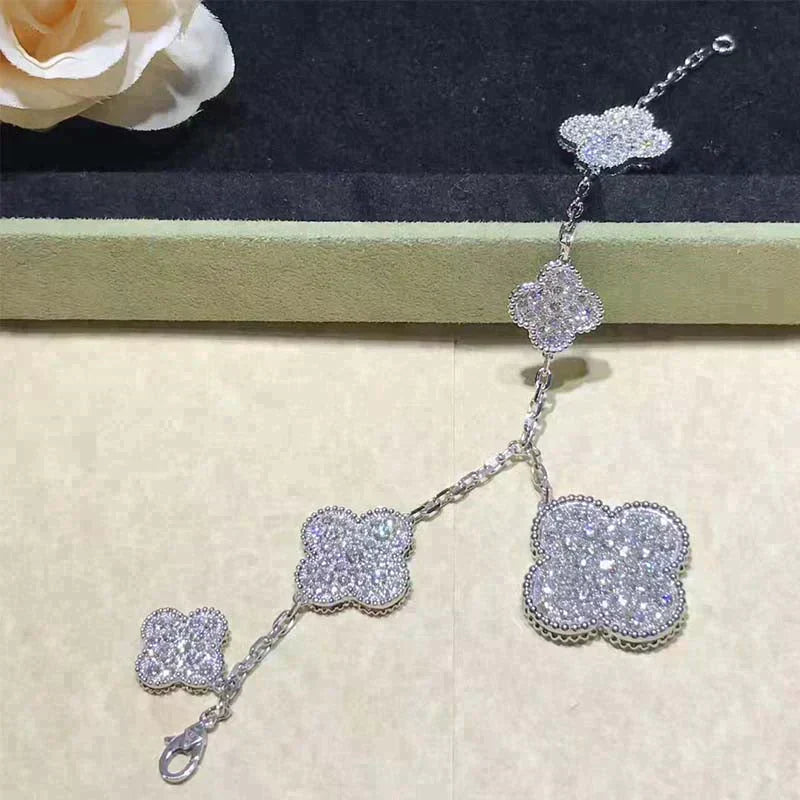 Clover 6 Motifs Diamond Bracelet Silver – LUX VERSE Luxury Designer Fashion Outlet