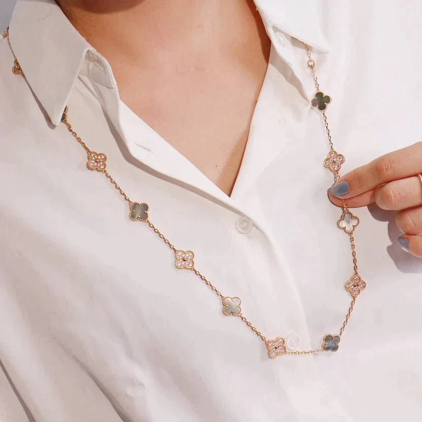 Clover 20 Motifs Dark Mop Diamond  Necklace – LUX VERSE Luxury Designer Fashion Outlet