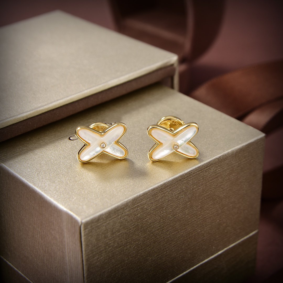 Jeux De White Mop Gold Diamond Earrings – LUX VERSE Luxury Designer Fashion Outlet
