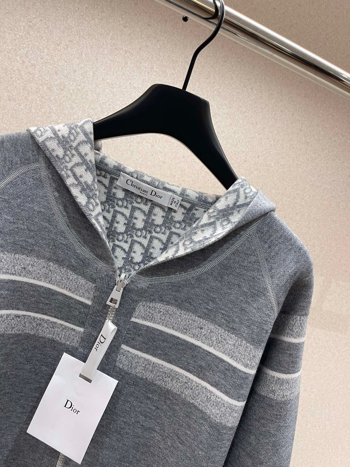 Marineblaues Jacquard-Monogramm-Panel-Rundhals-Sweatshirt – Herren