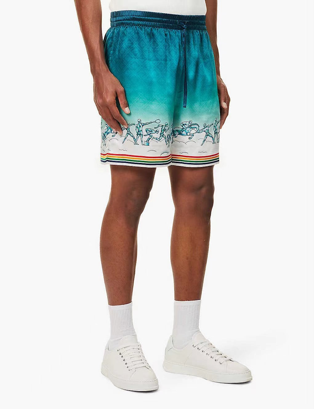 Türkisfarbene Seidenshorts mit Farbverlauf – Herren