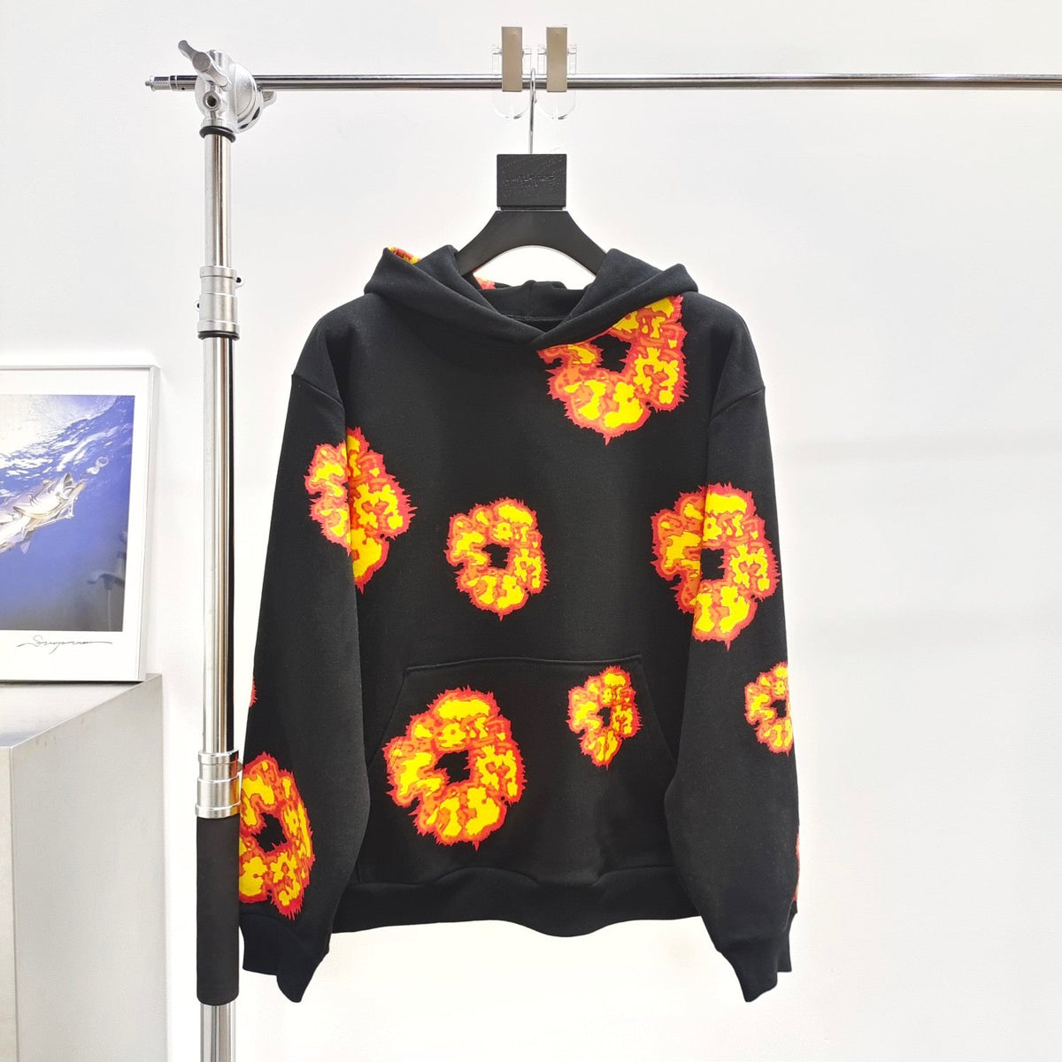 Black Cotton Floral Print Pullover - Men's