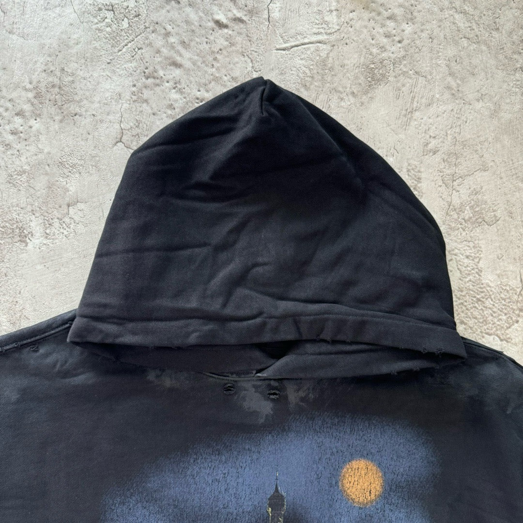 Black Cotton Washed Graphic Pullover - Men's
