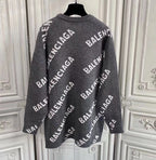 Schwarzes Jacquard-Rundhals-Sweatshirt mit Text-Print – Herren