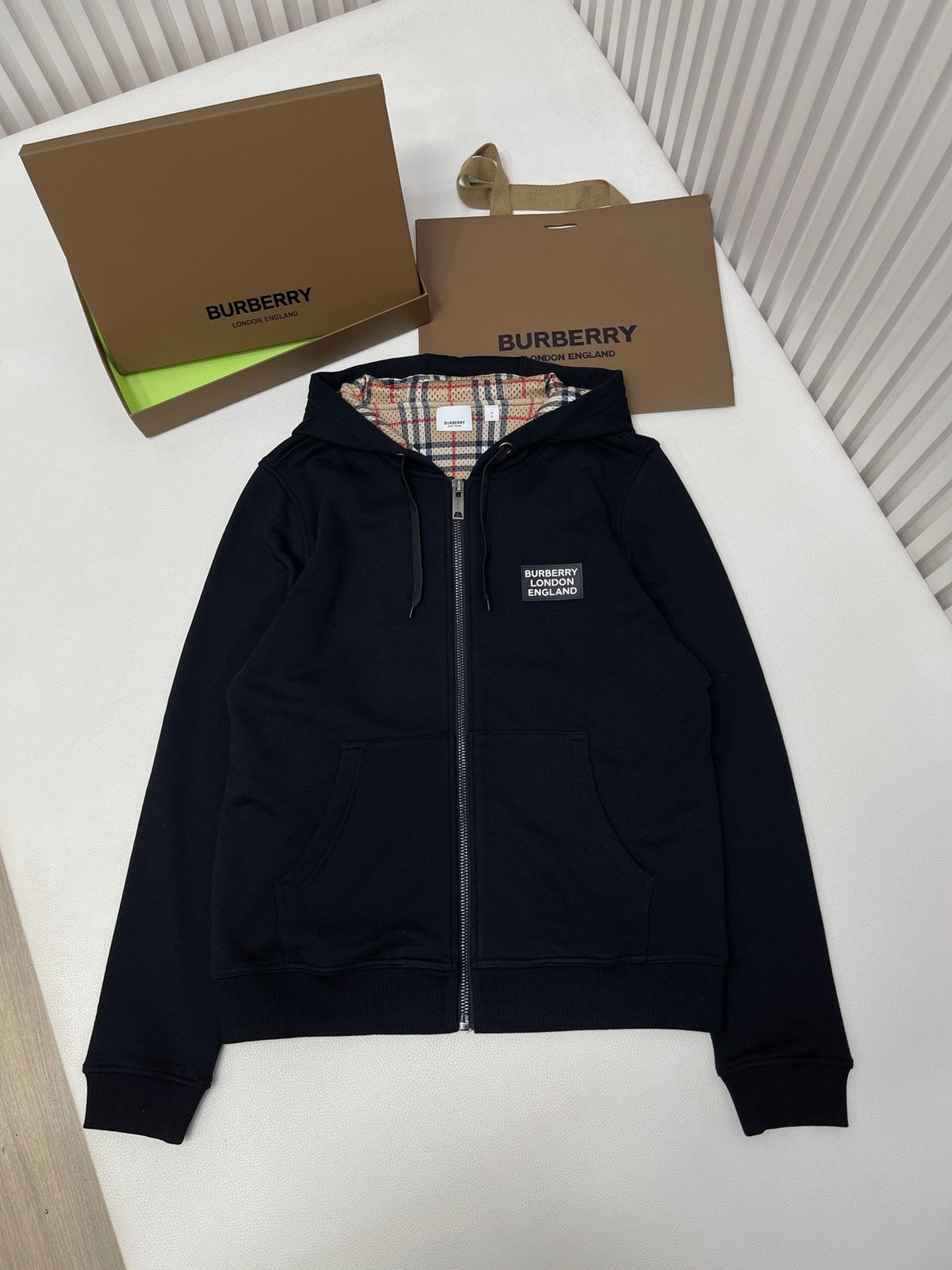 Navy Cotton Check Lined Zip-Through - Men's