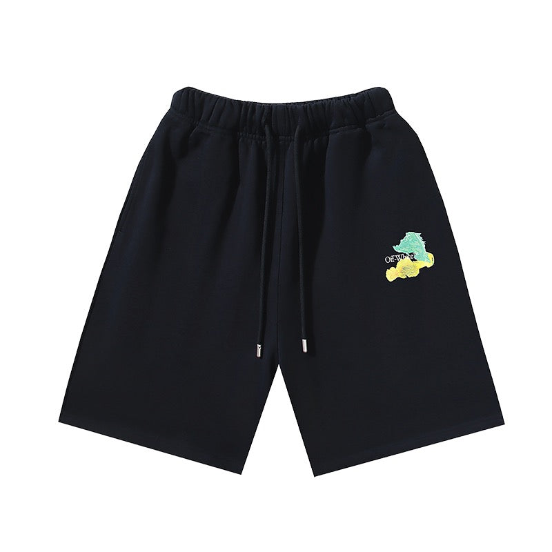 Black Cotton Embroidered Drawstring - Men's