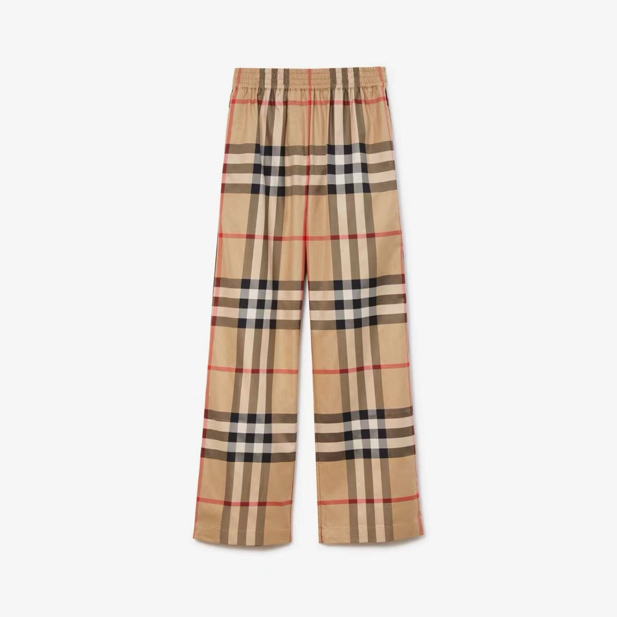 Beige Woll-Karohose mit weitem Bein – Herren
