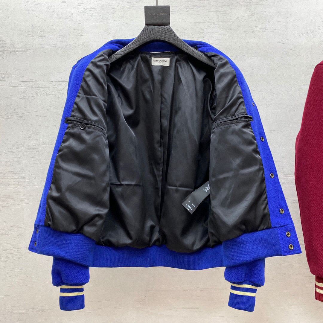 Blue Wool Shoulder Panel Varsity - Men's