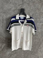 Marineblau gestreiftes Poloshirt mit Schulterpasse – Herren
