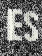 Cremefarbener Wollpullover mit Textlogo, Rundhalsausschnitt – Herren