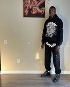 Black Cotton Web Graphic Pullover - Men's