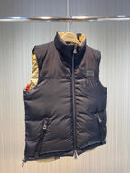 Beigefarbenes Nylon-Gilet mit Karomuster – Herren