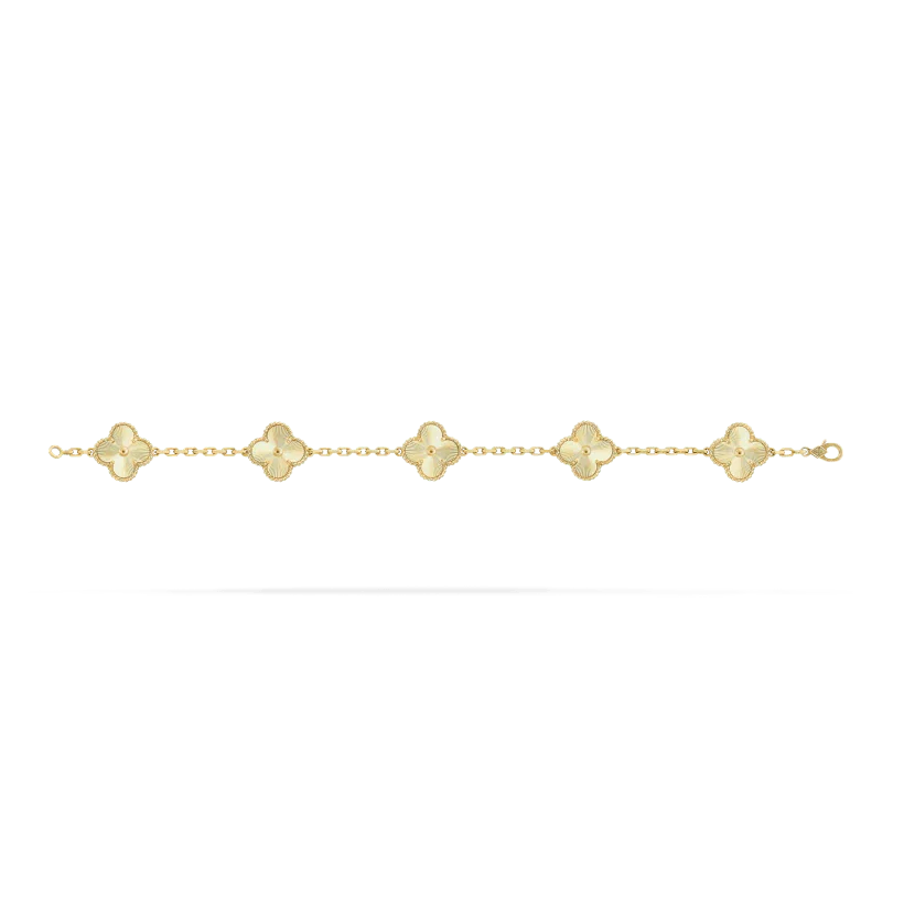 Alhambra Set – these four-leaf clover-inspired lucky icons are outlined with gold beading – LUX VERSE Luxury Designer Fashion Outlet