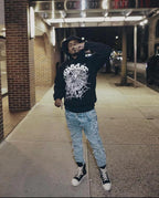 Black Cotton Web Graphic Pullover - Men's