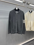 4-Bar Knit Zip Grey Sweater - Men's