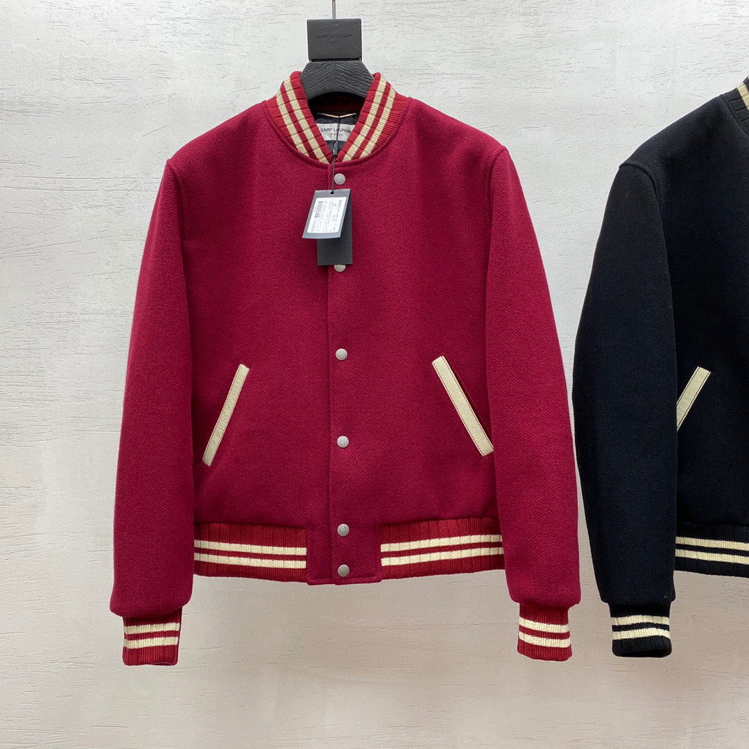 Navy Wool Contrast Trim Varsity - Men's