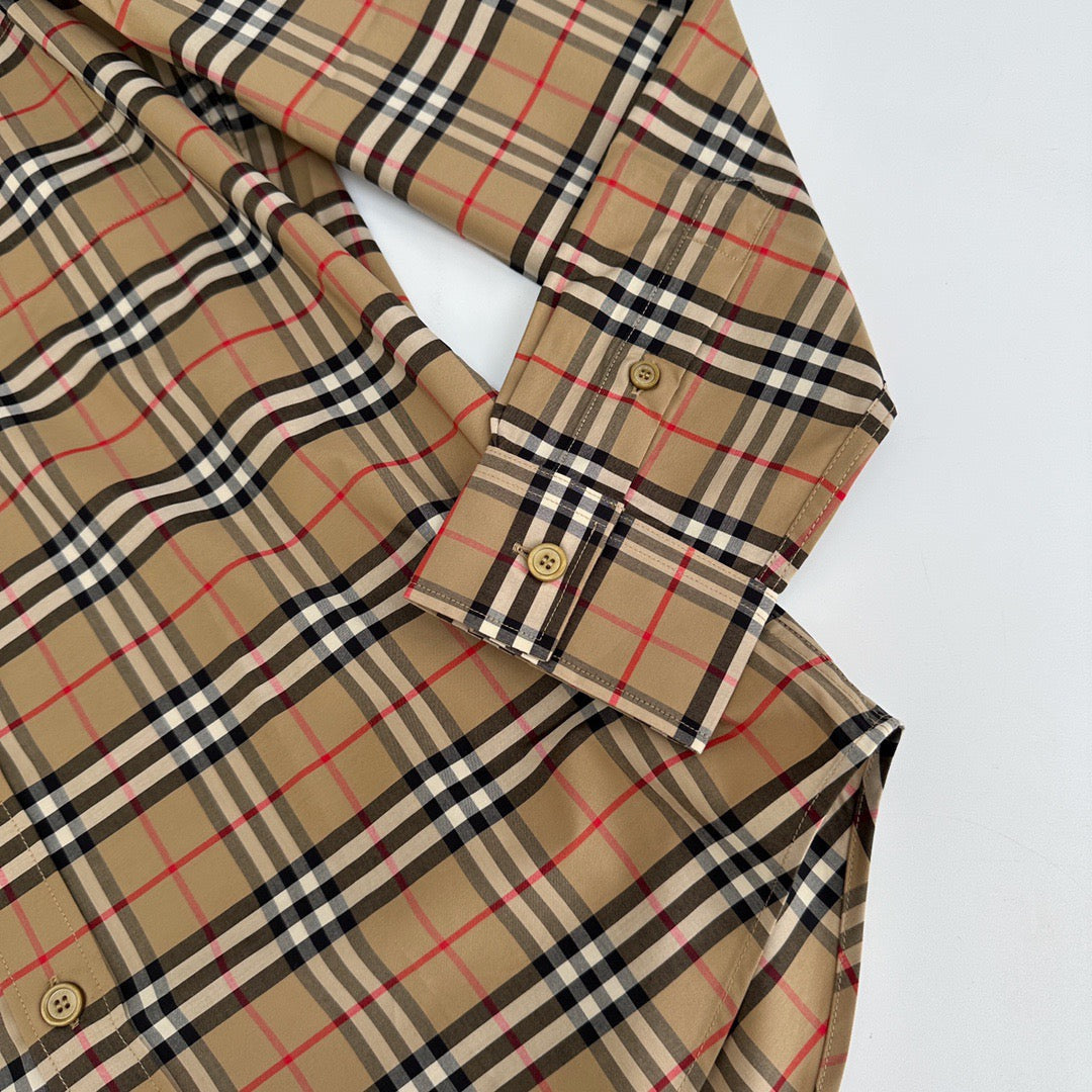 Beige Baumwoll-Langarmshirt mit Vintage Check – Herren