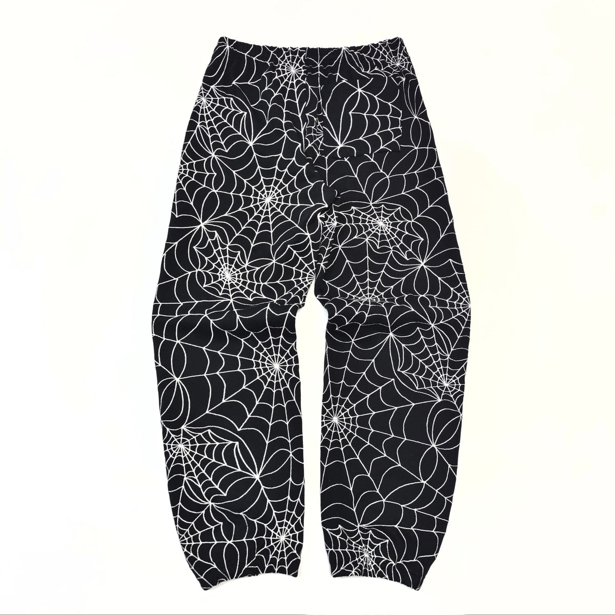 Black Cotton Web Print Joggers - Men's