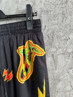 Black Graphic Print Silk Shorts - Men's