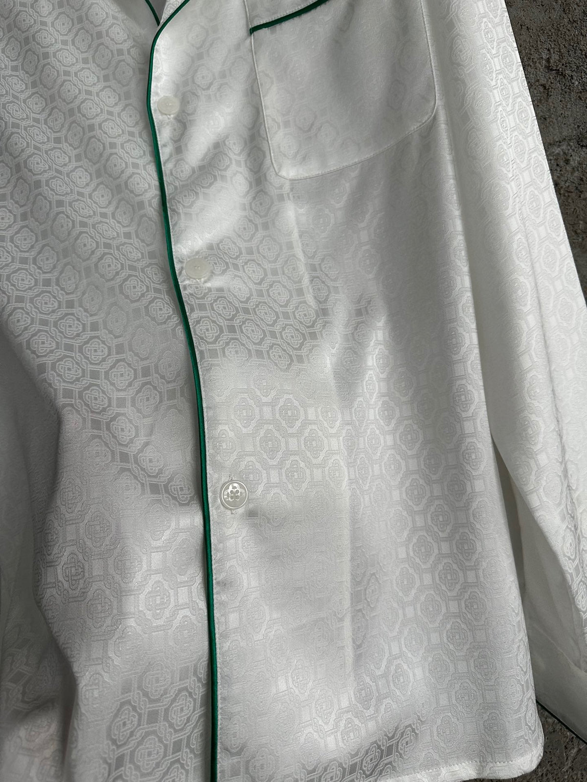 Weißes Seiden-Langarmshirt mit Paspelierung – Herren