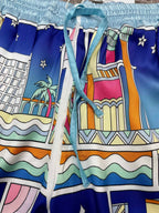 Architektur-Print-Seidenshorts – Herren