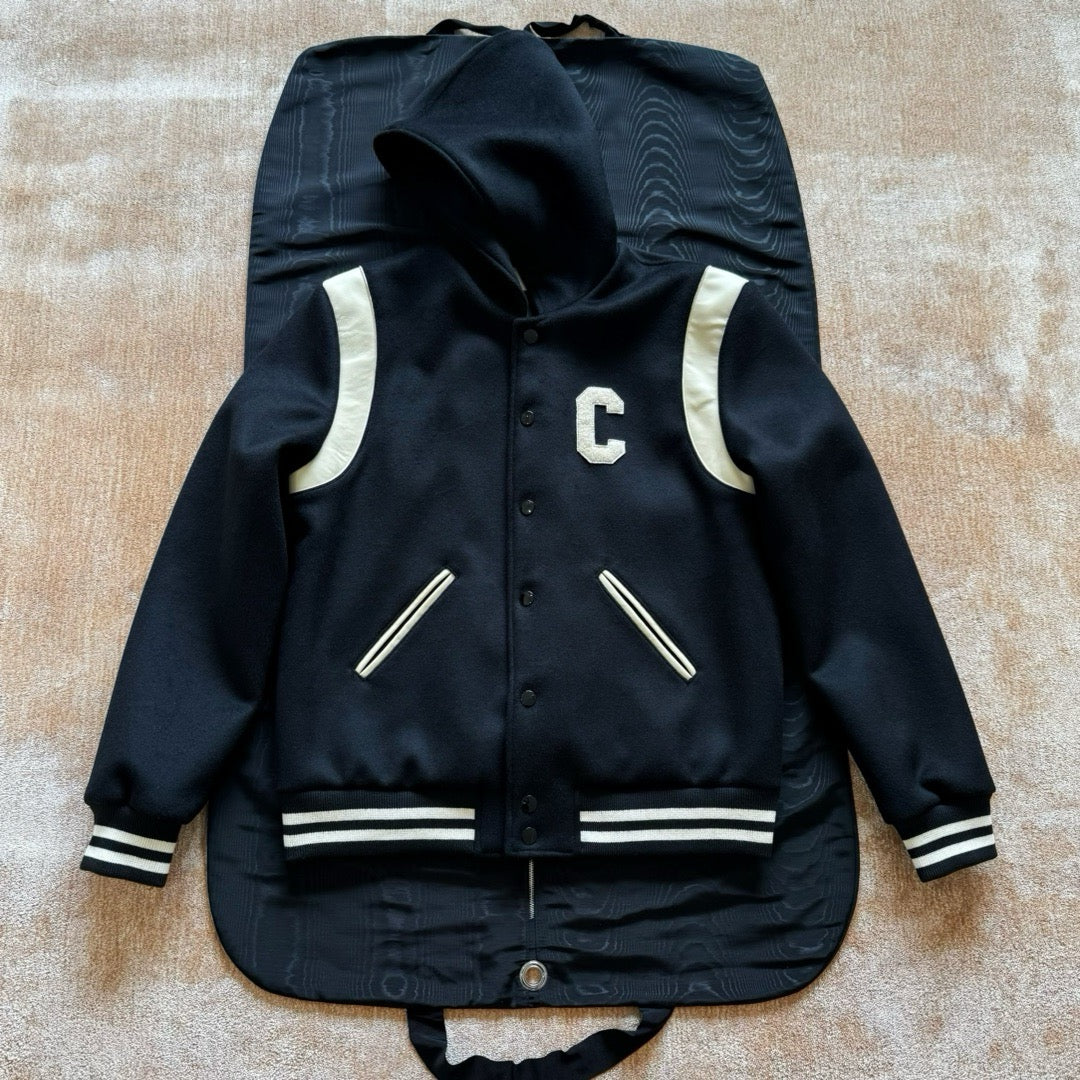 Varsity-Jacke für Herren – Schulterpartie aus schwarzer Wolle