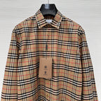 Beige Baumwoll-Langarmshirt mit Vintage Check – Herren