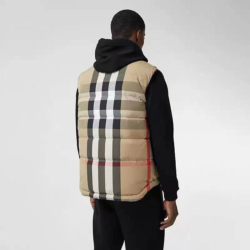 Beigefarbenes Nylon-Gilet mit Karomuster – Herren