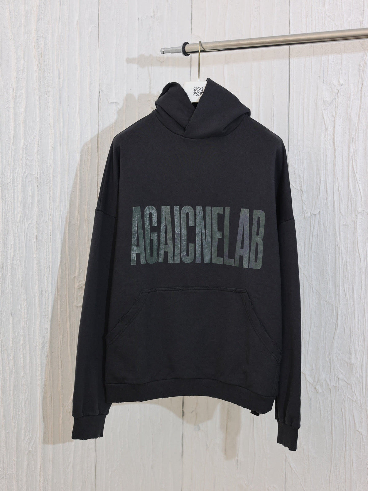 Black Cotton Tonal Text Pullover - Men's