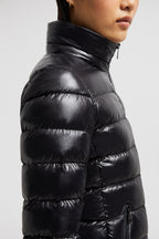 Badyf Short Down Jacket – in a play on textures, the glossy puffer is embellished with a synthetic fabric trim – LUX VERSE Luxury Designer Fashion Outlet