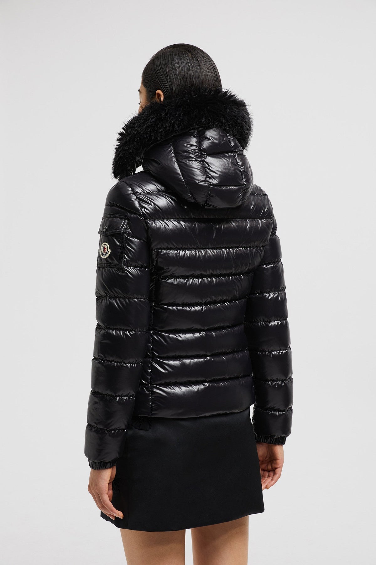 Badyf Short Down Jacket – in a play on textures, the glossy puffer is embellished with a synthetic fabric trim – LUX VERSE Luxury Designer Fashion Outlet