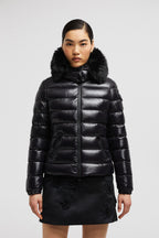 Badyf Short Down Jacket – in a play on textures, the glossy puffer is embellished with a synthetic fabric trim – LUX VERSE Luxury Designer Fashion Outlet