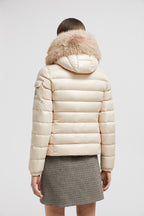 Badyf Short Down Jacket – in a play on textures, the glossy puffer is embellished with a synthetic fabric trim – LUX VERSE Luxury Designer Fashion Outlet