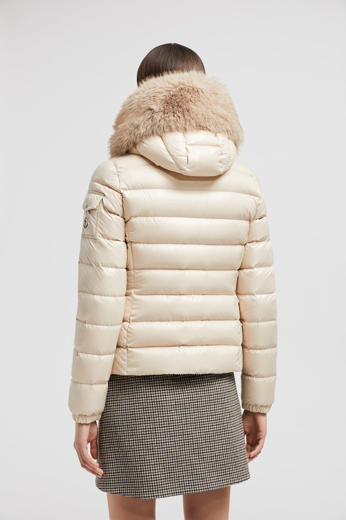 Badyf Short Down Jacket – in a play on textures, the glossy puffer is embellished with a synthetic fabric trim – LUX VERSE Luxury Designer Fashion Outlet