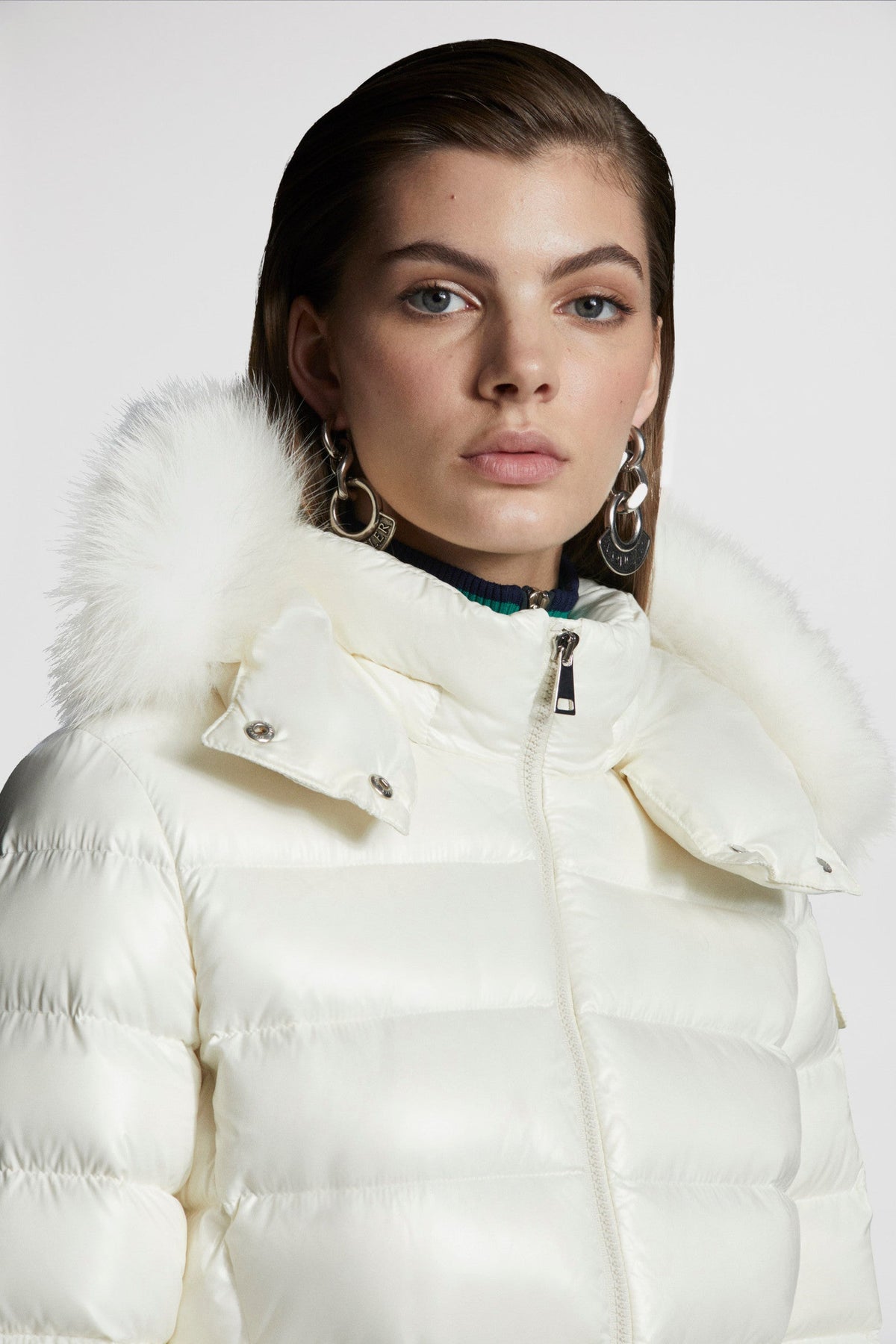 Badyf Short Down Jacket – in a play on textures, the glossy puffer is embellished with a synthetic fabric trim – LUX VERSE Luxury Designer Fashion Outlet