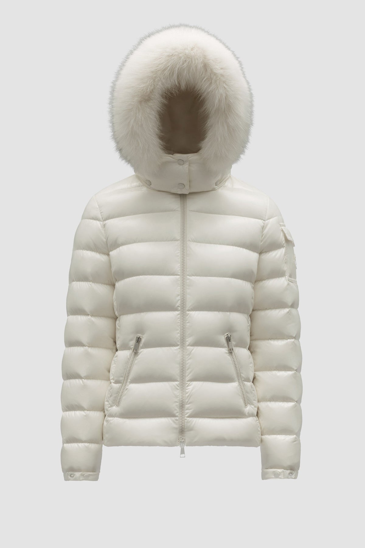 Badyf Short Down Jacket – in a play on textures, the glossy puffer is embellished with a synthetic fabric trim – LUX VERSE Luxury Designer Fashion Outlet