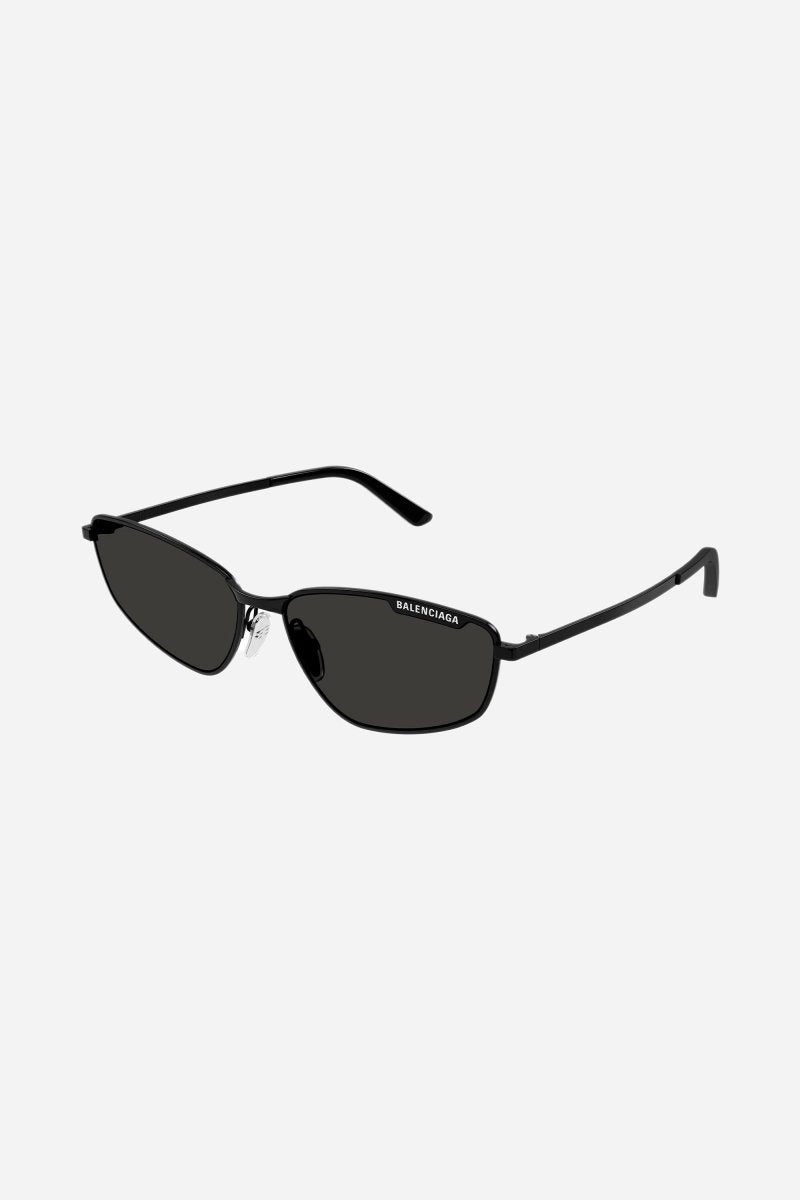 Black metal cat eye sunglasses – metal shade featuring"TAG"concept with lasered lettering – LUX VERSE Luxury Designer Fashion Outlet
