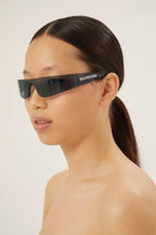Blue mask with white logo – the style features all over logo on lenses in silver – LUX VERSE Luxury Designer Fashion Outlet