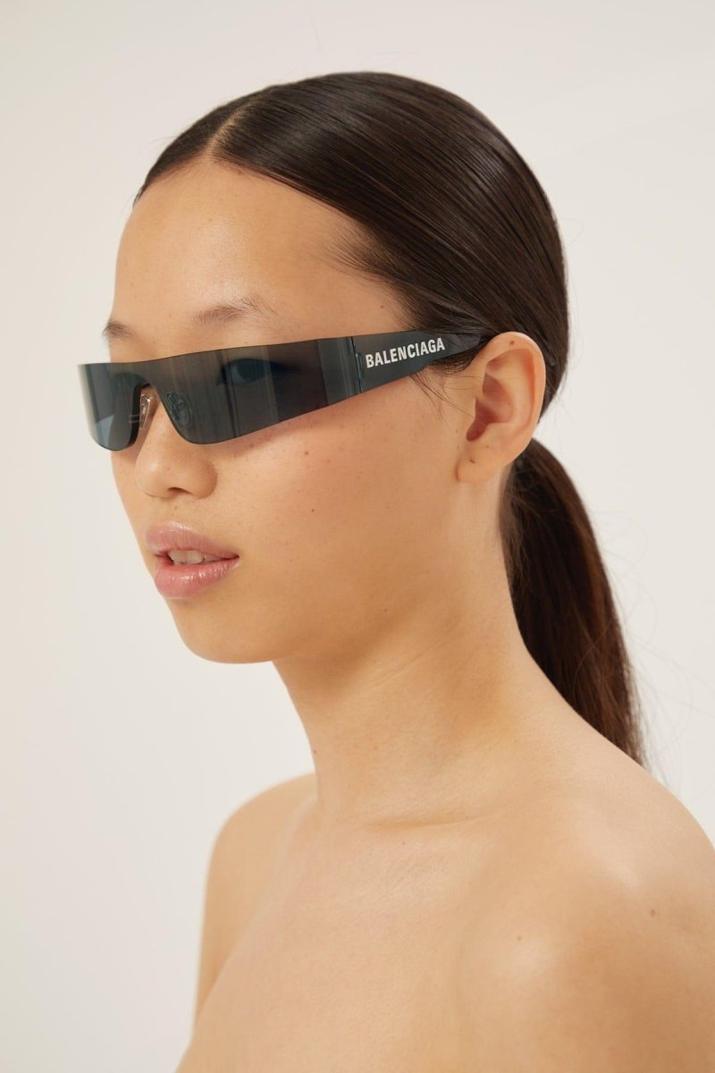 Blue mask with white logo – the style features all over logo on lenses in silver – LUX VERSE Luxury Designer Fashion Outlet