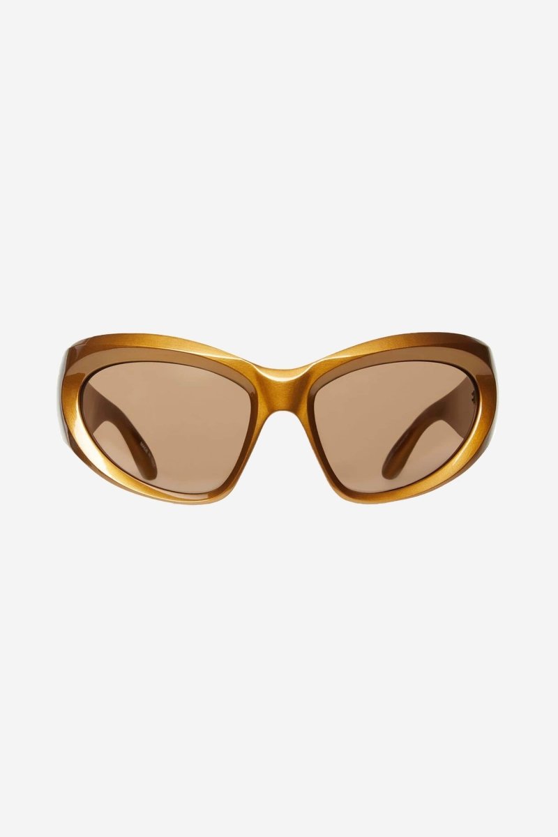 Bold wrap around gold sunglasses – a brand statement in terms of silhouette and fashion realism, these products will be – LUX VERSE Luxury Designer Fashion Outlet