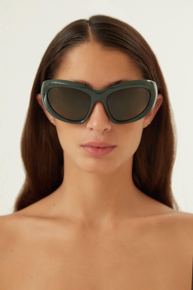 Bold wrap around green sunglasses – Swift black wrap around shades – LUX VERSE Luxury Designer Fashion Outlet