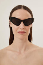 Cat butterfly black sunglasses – bB + new logo interpretation - metal plaque in high-relief on left temple – LUX VERSE Luxury Designer Fashion Outlet