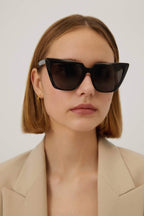 Cat-eye femenine black sunglasses – twist on easy-to-wear acetate frame: pointed edges exaggerated through – LUX VERSE Luxury Designer Fashion Outlet