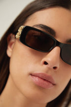 Dynasty black sunglasses featuring BB gold logo – oversize square archetype shape – LUX VERSE Luxury Designer Fashion Outlet