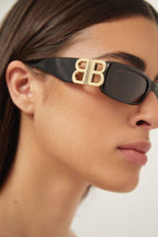Dynasty black sunglasses featuring BB gold logo – new seasonal hand-written signature metal plaque from the Show cross-category – LUX VERSE Luxury Designer Fashion Outlet
