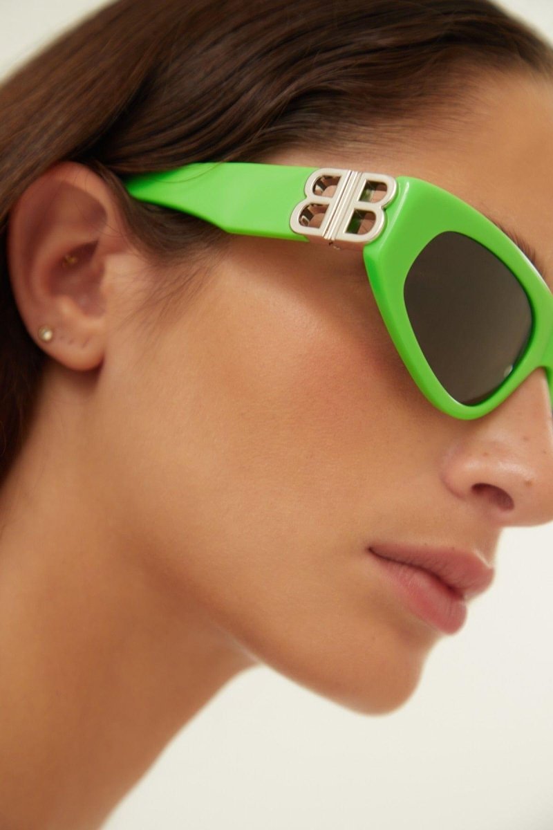 Green and silver cat-eye BB sunglasses – logo lasered on right lens – LUX VERSE Luxury Designer Fashion Outlet