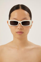 MAX rectangular flat sunglasses in white – max Rectangle Sunglasses in black Eastman Acetate Renew, an acetate alternative – LUX VERSE Luxury Designer Fashion Outlet