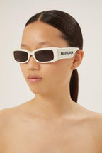 MAX rectangular flat sunglasses in white – bio-based and recycled content, with grey lenses – LUX VERSE Luxury Designer Fashion Outlet